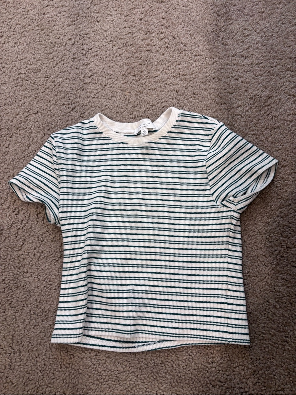 Striped Cream & Green Short Sleeve Crop Tee